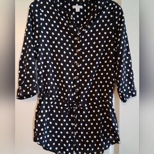 Croft & Barrow Women's 3/4 Sleeves Black & White Polka Dot Blouse Size Small